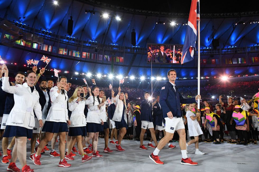 Opening ceremony: Andy Murray leads Team GB out into the stadium.
