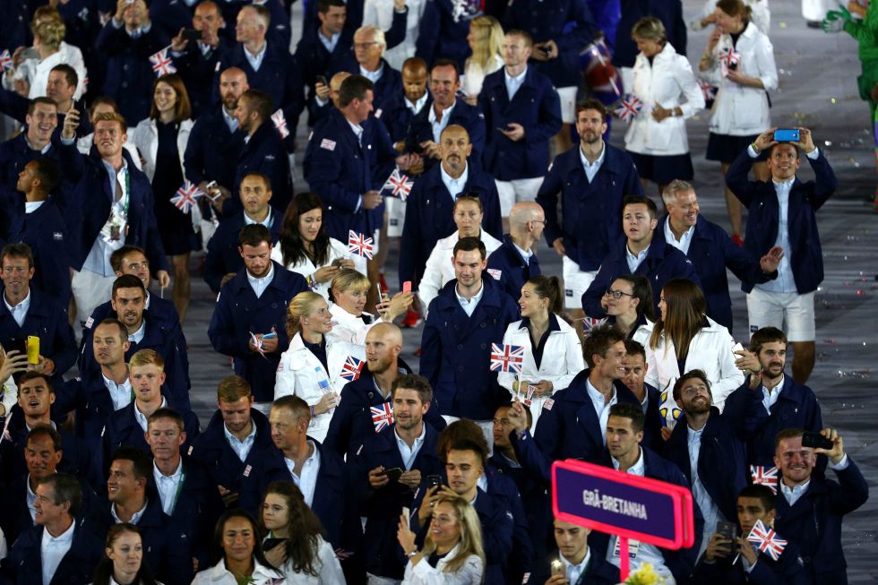 Opening ceremony: British athletes do their lap of the stadium.
