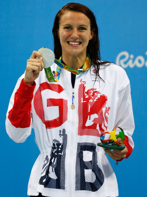 Day two: Jazmin Carlin holds up her medal. 
