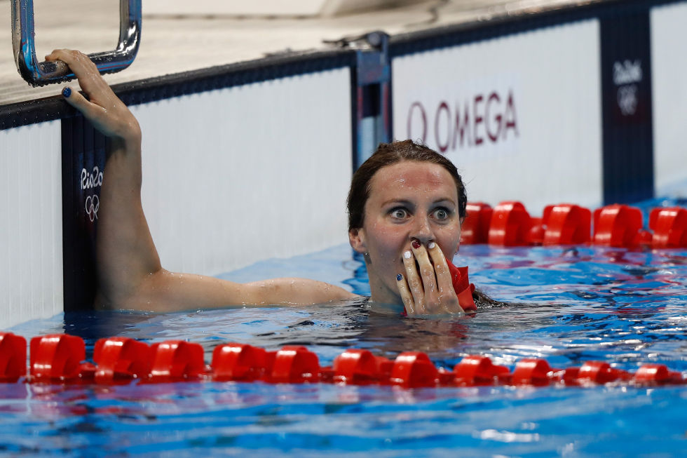 Day two: The swimmer Jazmin Carlin realises she has won the silver medal in the 400m Freestyle.
