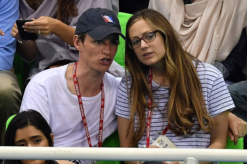 Day two: Eddie Redmayne and his wife Hannah Bagshawe watching the 100m Breaststroke.
