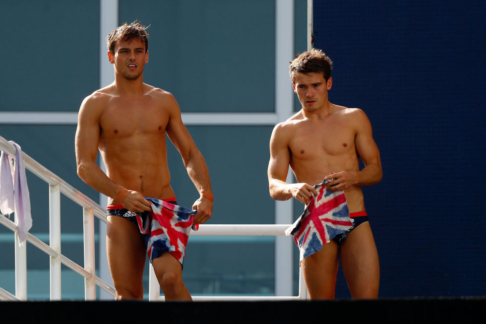 Day two: Team GB divers Tom Daley and Dan Goodfellow  at the Maria Lenk Aquatic Centre. 
