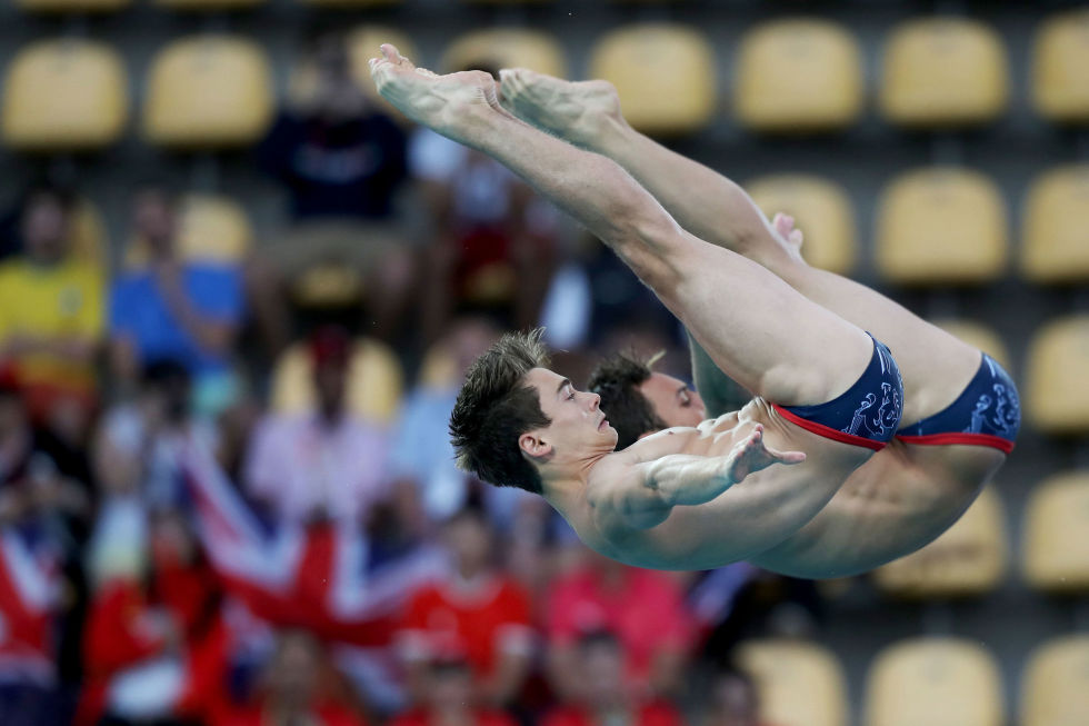 Day three: Tom Daley and Daniel Goodfellow compete in the Men's Synchronised Diving Final.
