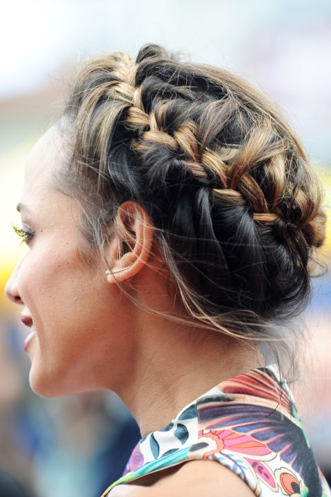A wrap-around braid works equally well for long or short hair. 
